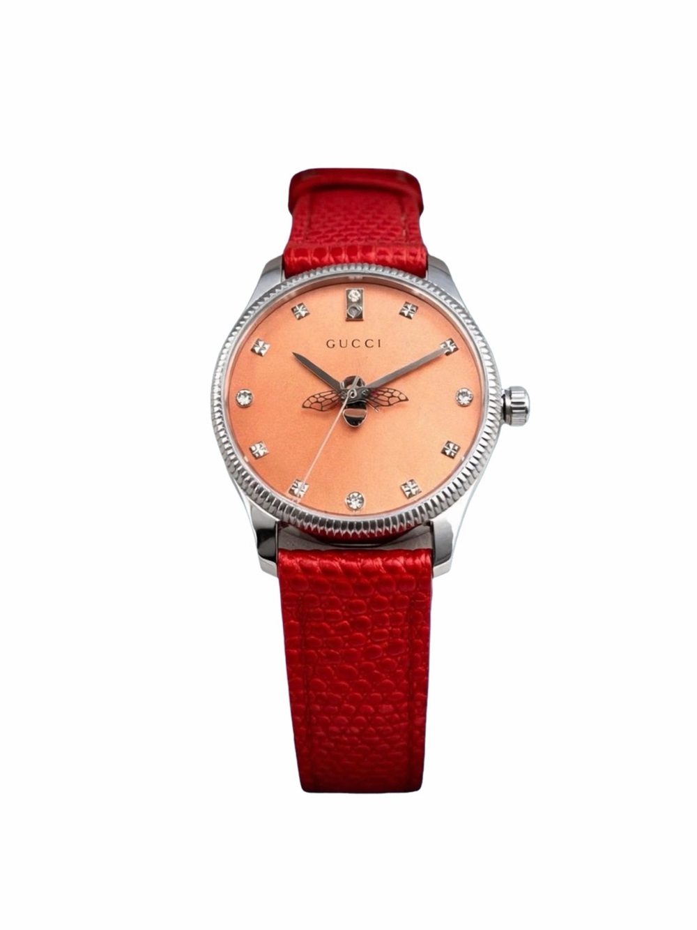 NWT Gucci YA1265017 19202637 Womens Lizard Bee Red 29mm